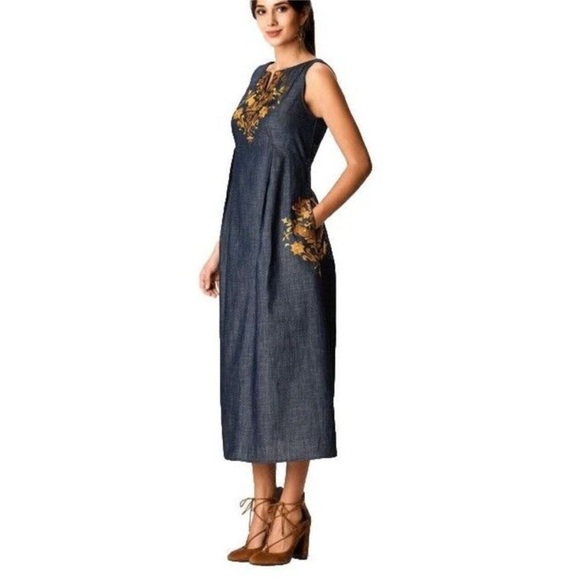 Eshakti Wayward Fancies Elegant Blue and Gold Embroidered Dress - Picture 2 of 8